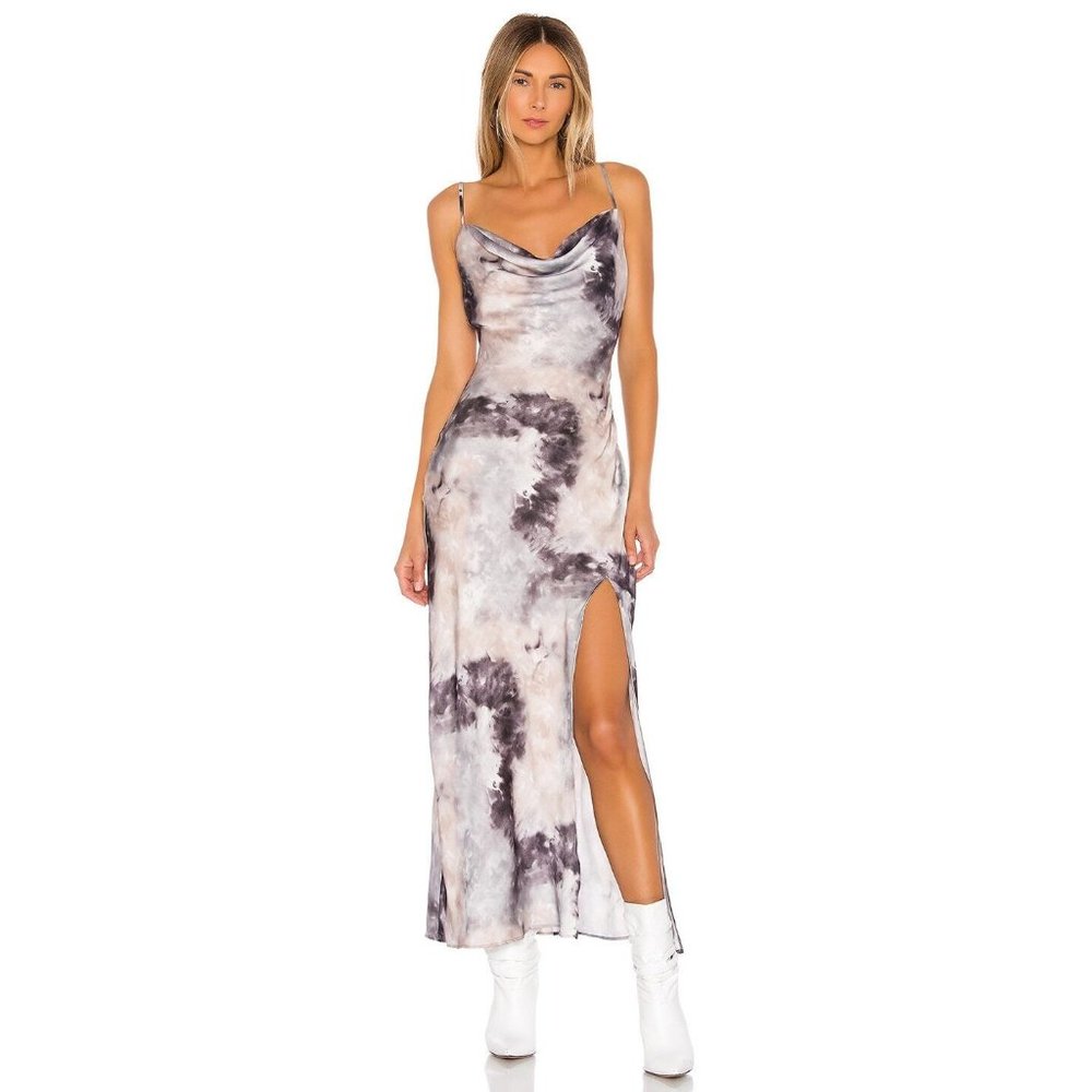 superdown Krystal Slit Maxi Dress in Grey Tie Dye in Size: M